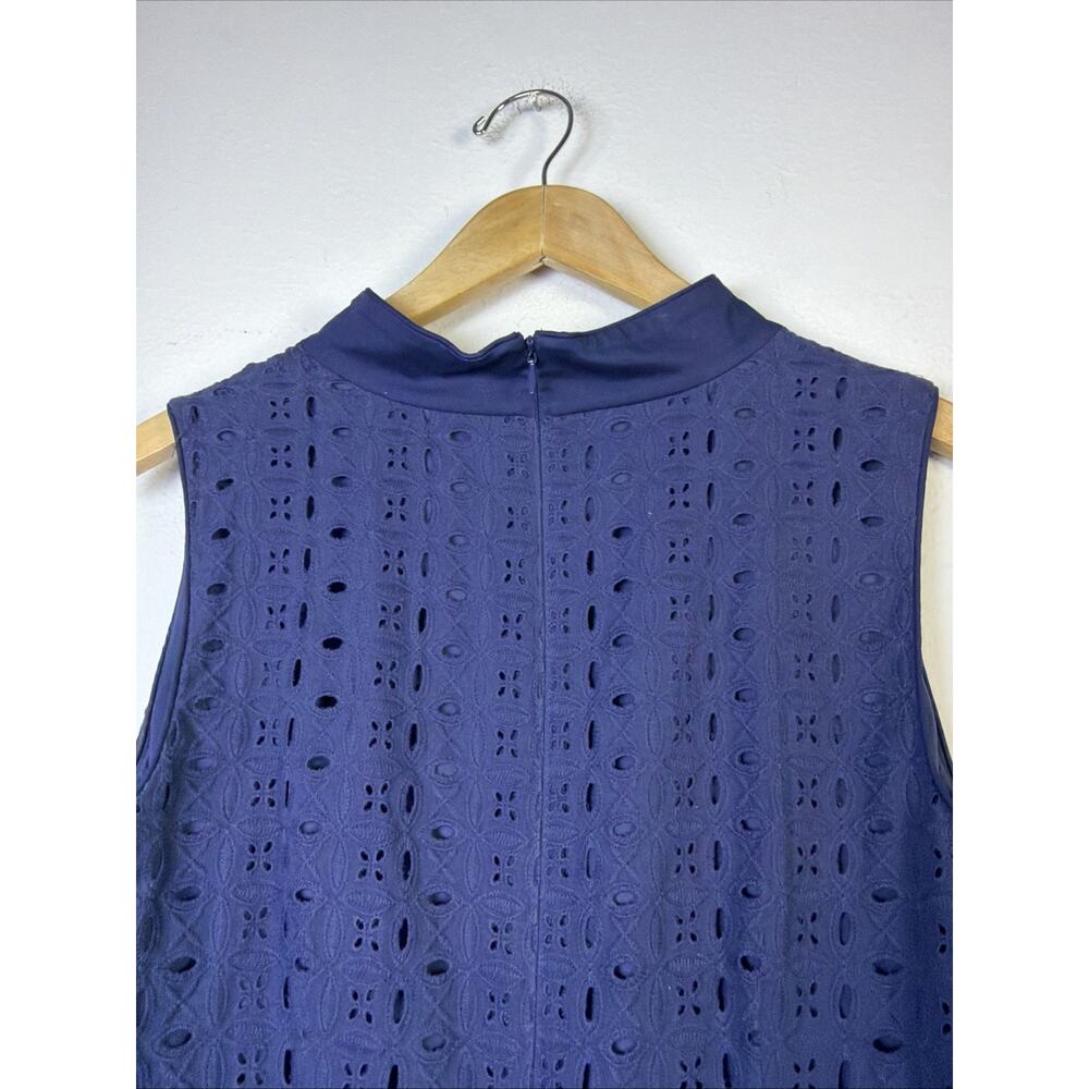 Eliza J 12 Navy Blue Eyelet Tassel Shift Split Mandarin vacation luxury resort - Picture 7 of 13